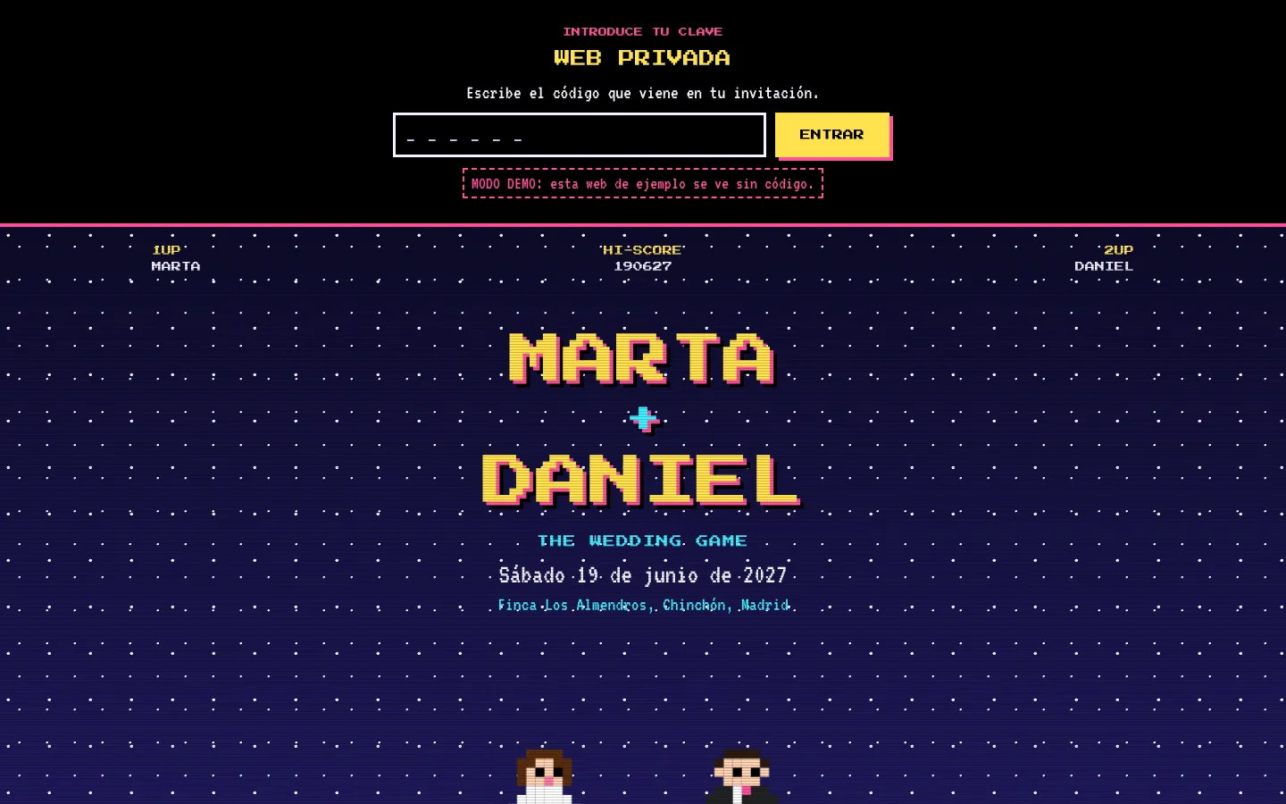 Página web de boda Arcade vista en ordenador