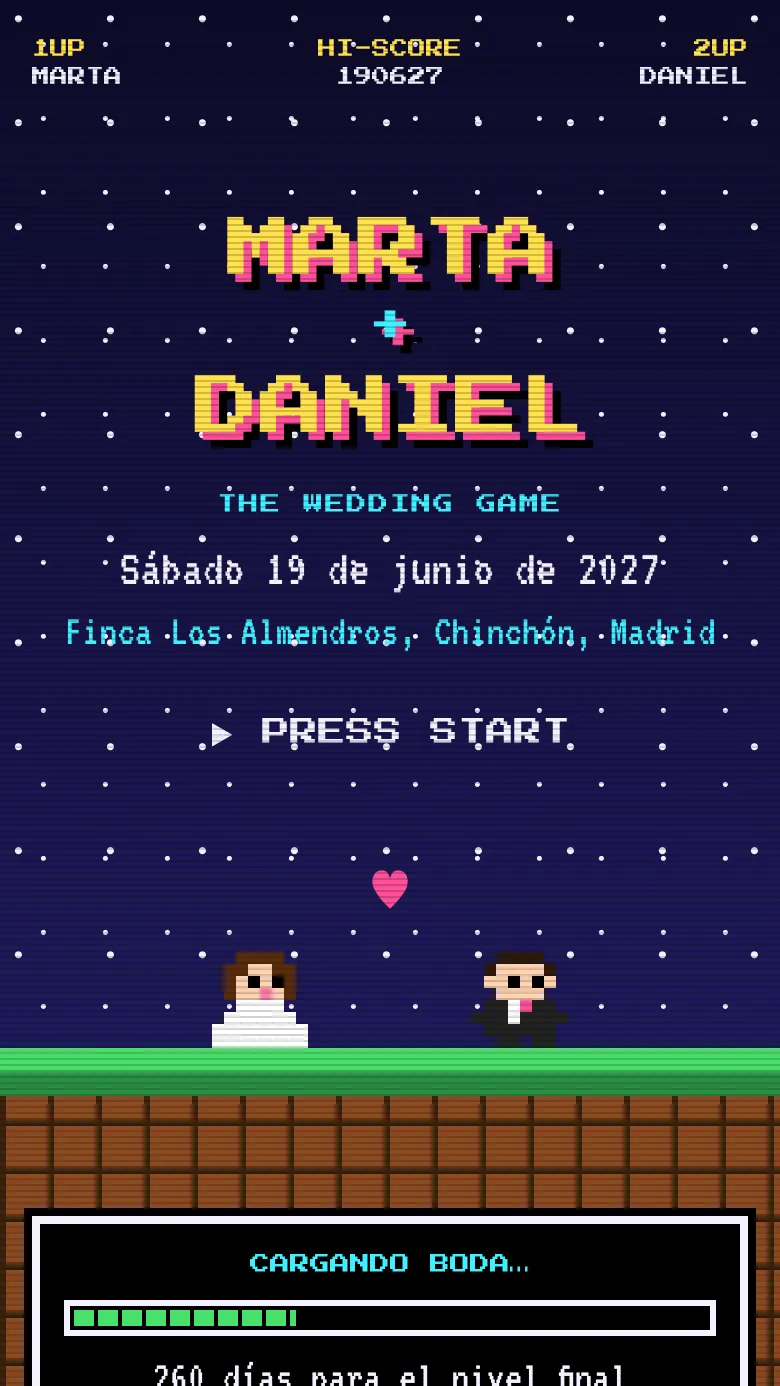 Ejemplo Arcade de página web de boda en el móvil