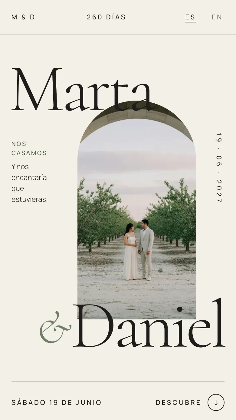 Ejemplo Clásica de página web de boda en el móvil