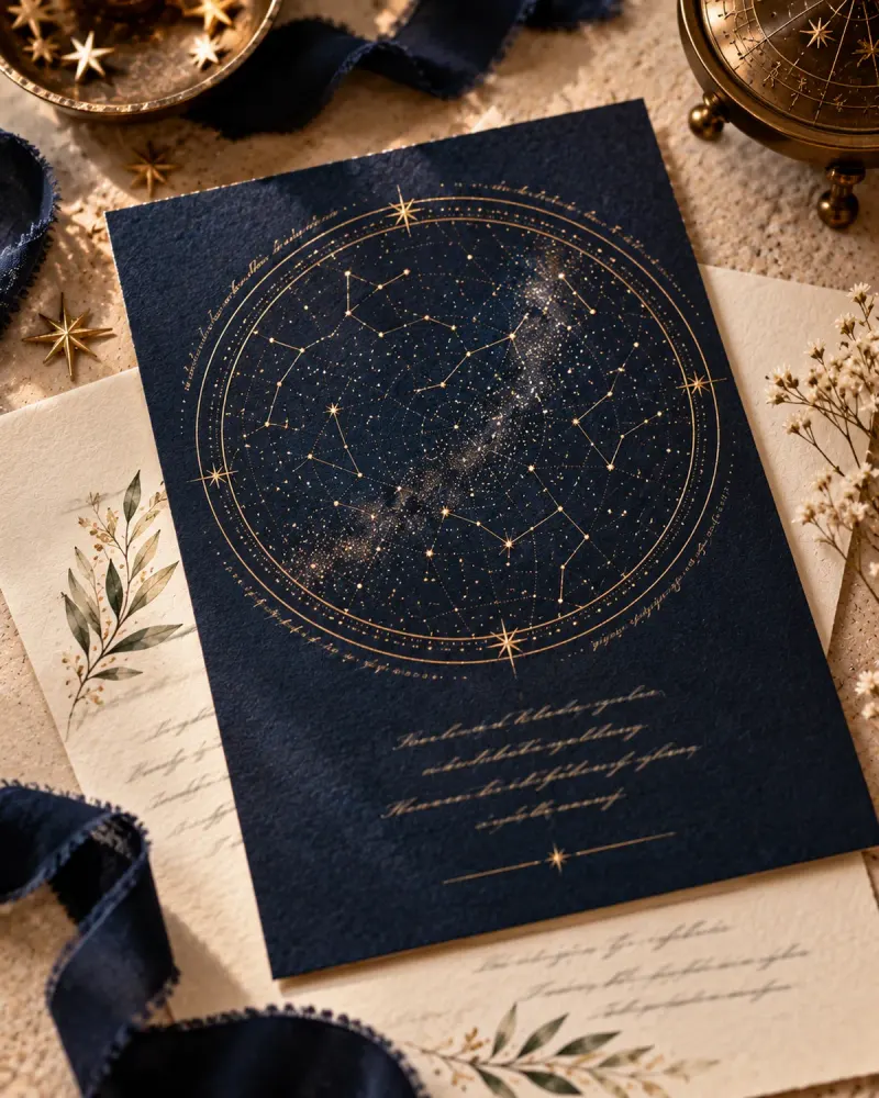 Mapa de estrellas de la noche de la boda en una invitación