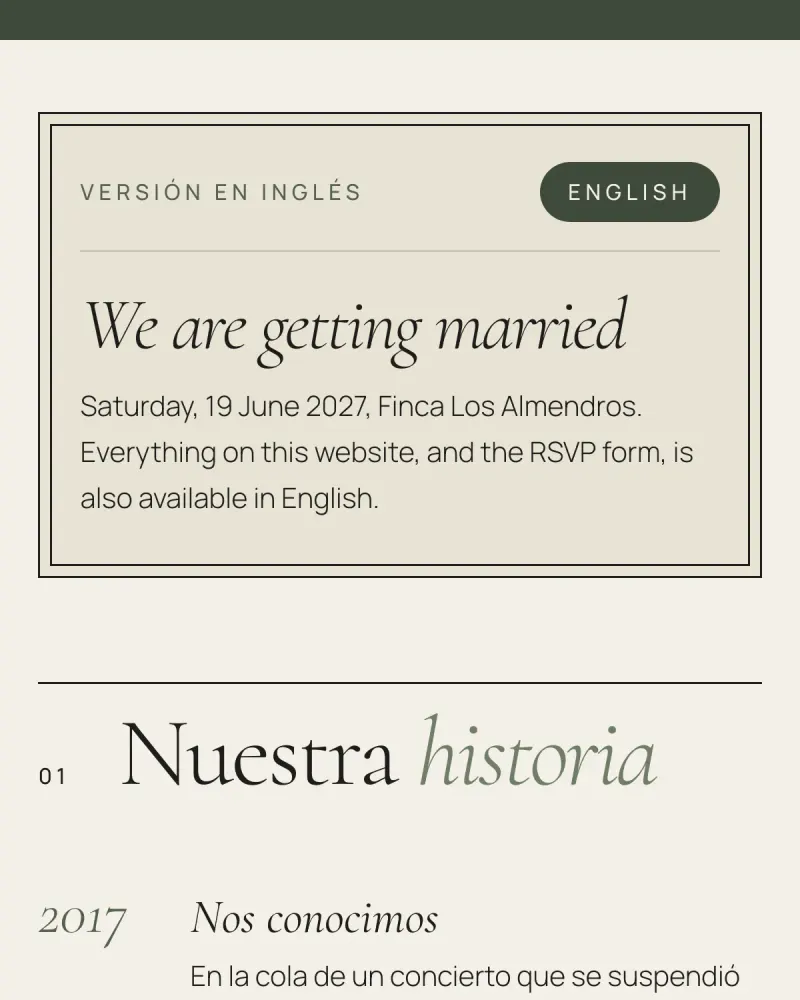 Invitación de boda en dos idiomas