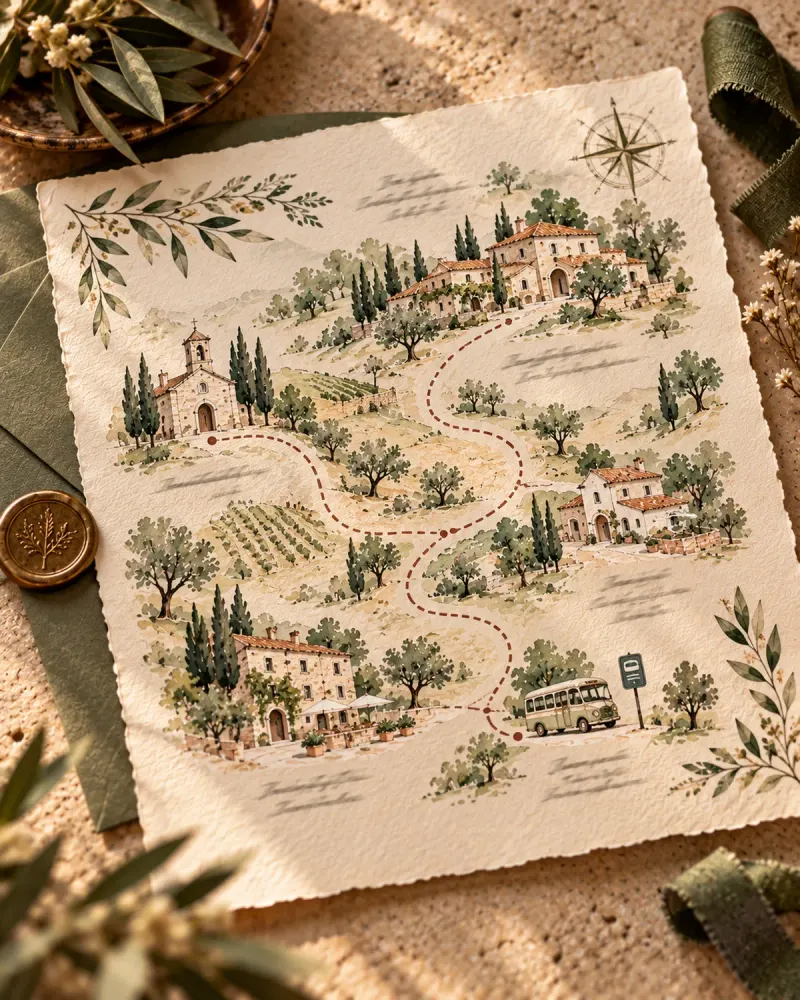 Mapa ilustrado de cómo llegar a la boda