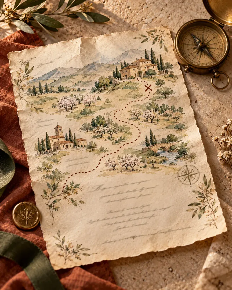 Invitación de boda original con un mapa del tesoro