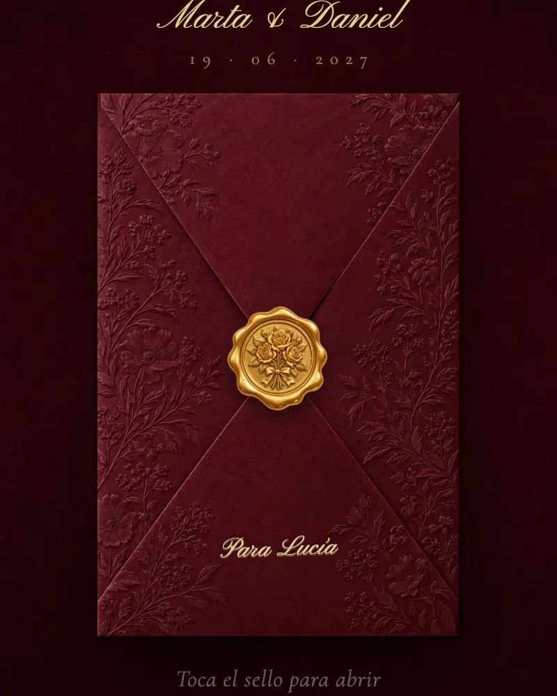 Invitación de boda personalizada con el nombre del invitado en el móvil