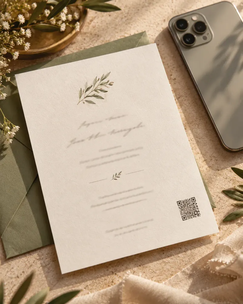 Invitación de boda de papel con código QR