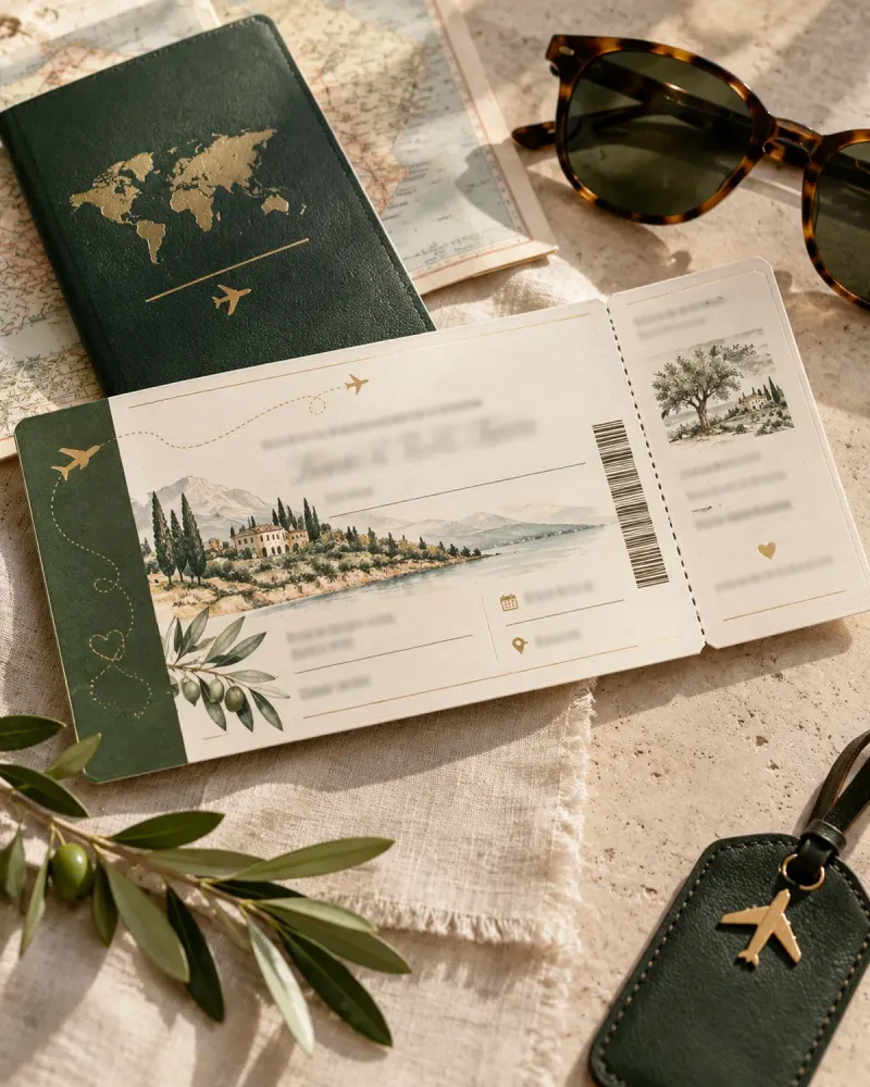 Invitación de boda temática de viajes como tarjeta de embarque