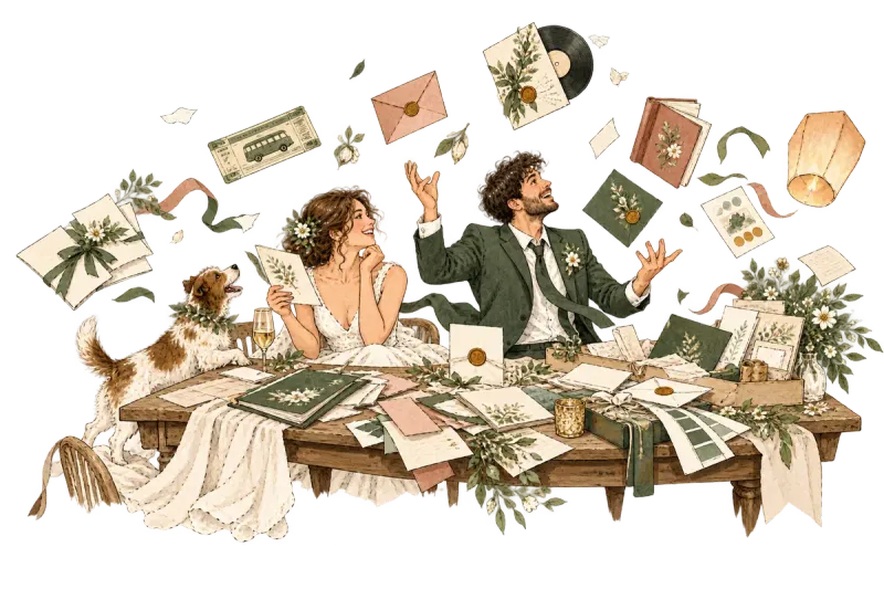 Ilustración de ideas para invitaciones de boda originales